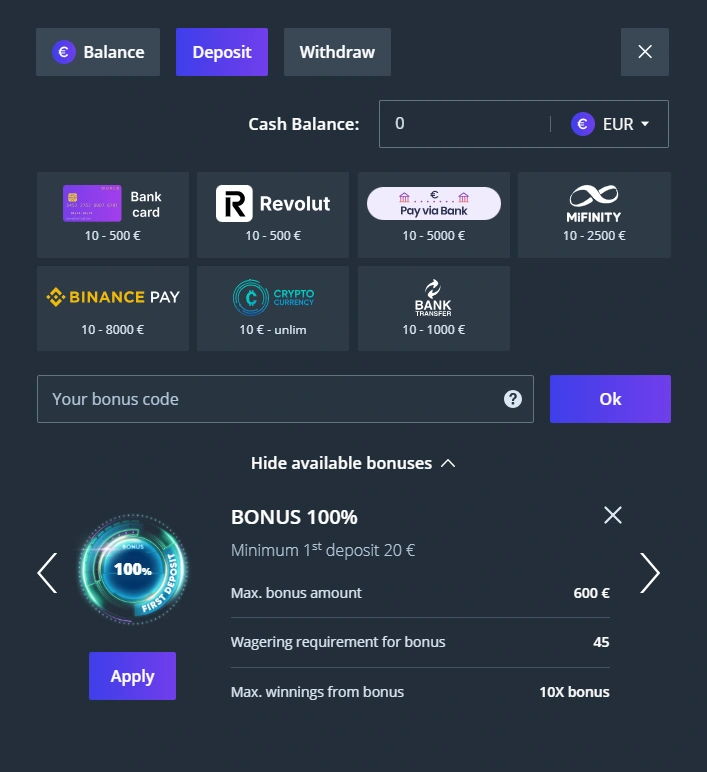 jet deposit page