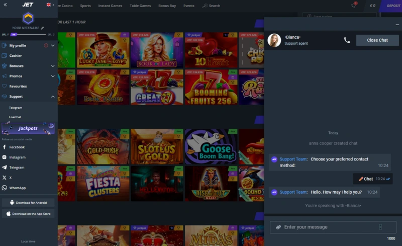 jet support page